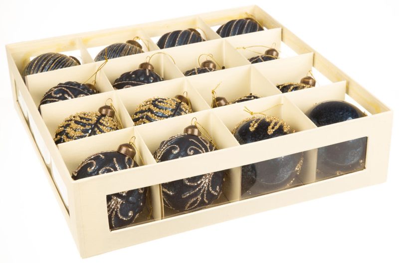 Julekuler bl&aring; - 16 stk i eske